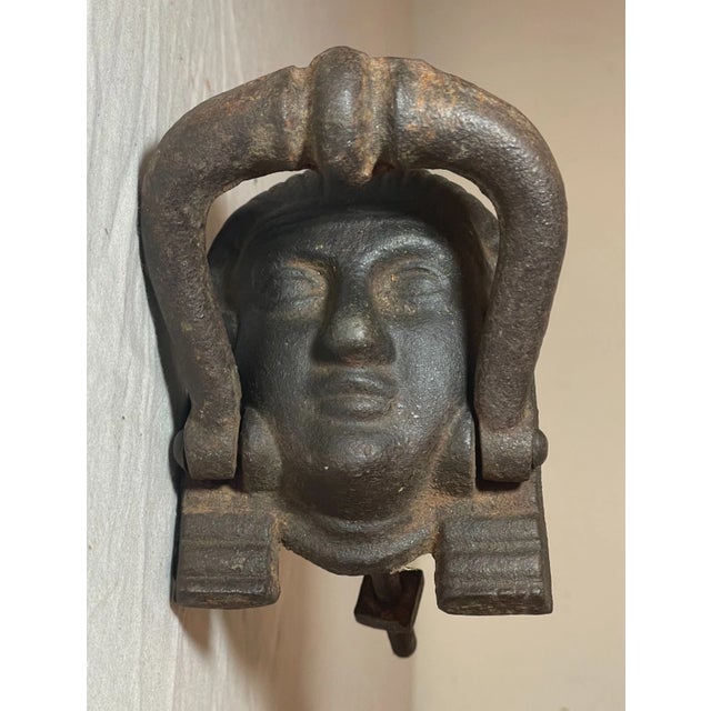 Traditional Antique 19th Century Egyptian Revival Sphinx Cast Iron Figural Door Knocker For Sale - Image 3 of 11