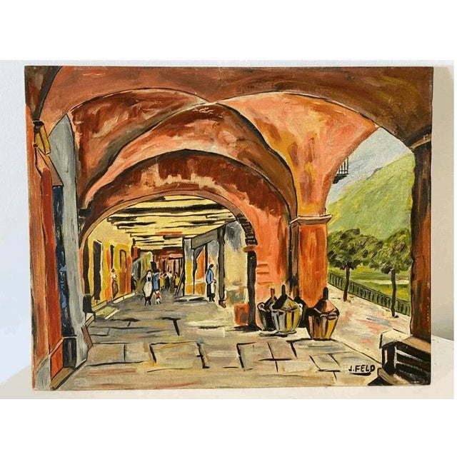 1970s Market Scene Painting For Sale - Image 4 of 6