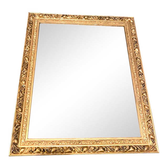 1970’s Era Vintage French Gold Gilt Plaster Mirror With Fruit Motif