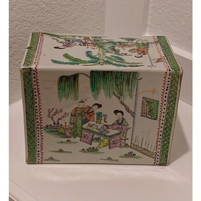 Chinese Antique Chinese Hand Painted Famille Porcelain Pillow For Sale - Image 3 of 4