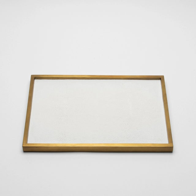 Rectangular Tray in White Shagreen With Bronze Patina Brass Insert by Kifu Paris For Sale In Los Angeles - Image 6 of 6