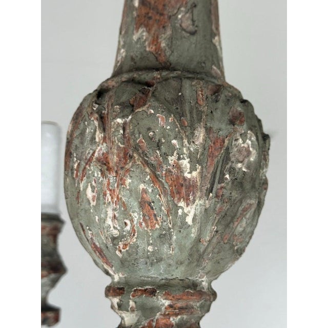 Copper Antique European Painted Wood and Iron Six-Light Chandelier For Sale - Image 8 of 12