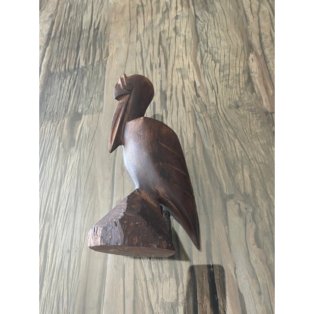 Coastal Vintage Tropical Wood Handcarved Pelican Sculpture For Sale - Image 3 of 3