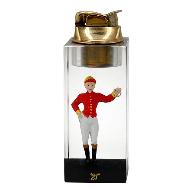 Vintage the 21 Club Nyc Restaurant Equestrian Jockey Lucite Lighter For Sale