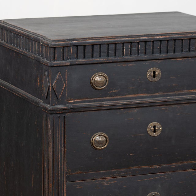 Pair, 19th Century Black Painted Swedish Gustavian Chest of Three Drawers For Sale - Image 10 of 18