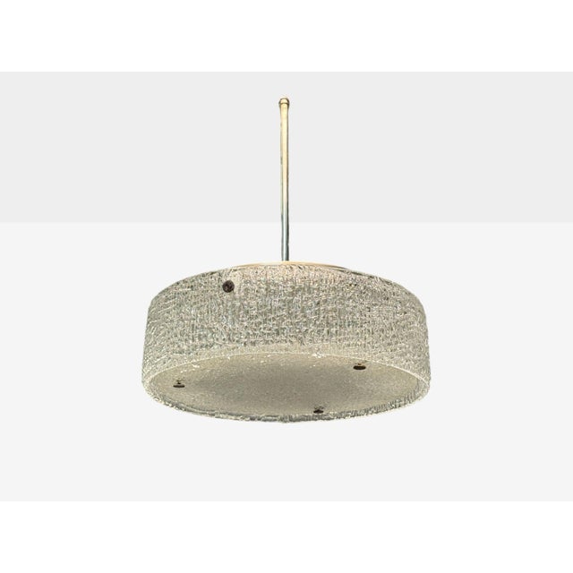 Kaiser Leuchten, Textured Glass, Nickel, Pendant Light, Germany, 1960s Modernist drum shaped pendant light designed and...