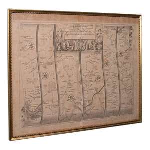 Antique Road Map, London to Hythe, Kent, English, Cartography, John Ogilby, 1675