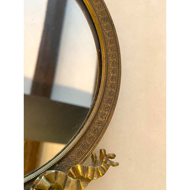 19thC French Neoclassical Bronze Gold Vanity Hand Mirror 1pc For Sale - Image 10 of 12