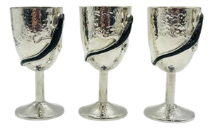 1980s Set of 3 Emilia Castillo Silver Plated Goblets With Black Onyx Lizards, Mexico