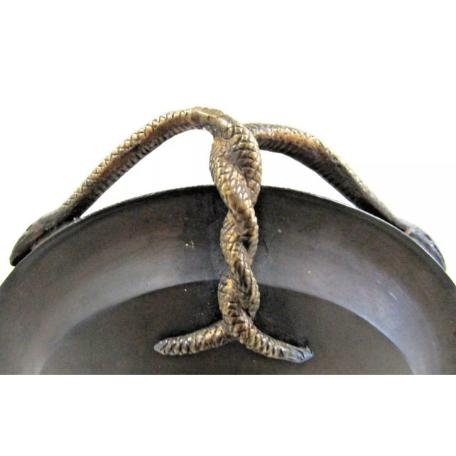 Metal Mid-Century Italian Bronze Tazza Candle Holder With Snake Handles Circa 1940 For Sale - Image 7 of 10