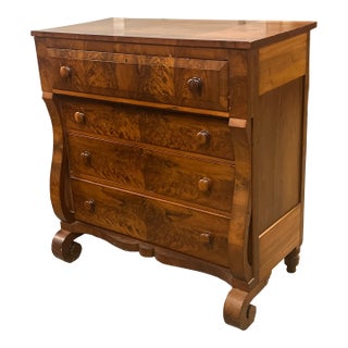 19th Century Empire Burled Walnut Dresser Chest of Drawers For Sale