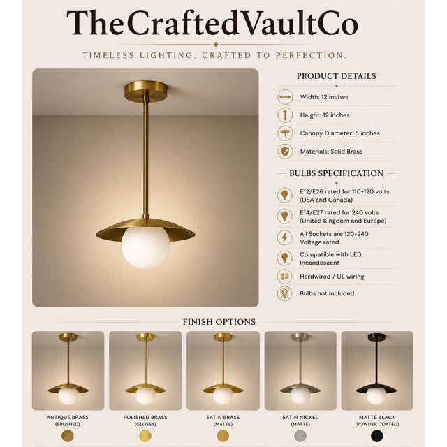 Solid Brass Globe Pendant Light, Contemporary Solid Brass Pendant For Sale - Image 6 of 8