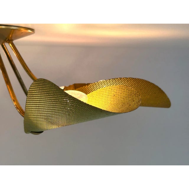 Mid-Century Modern Perforated Metal and Brass Ceiling Lamp by Mathieu Matégot, 1950s For Sale - Image 14 of 18