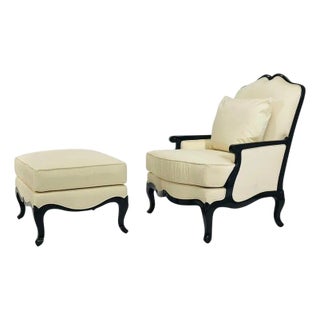 Christopher Guy French Regency Style Lounge Chair & Ottoman in Cream Upholstery For Sale