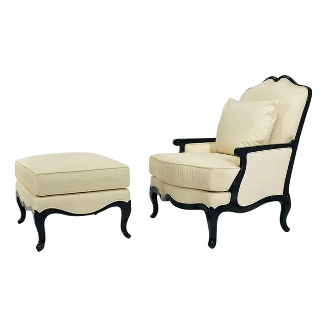 Christopher Guy French Regency Style Lounge Chair & Ottoman in Cream Upholstery For Sale