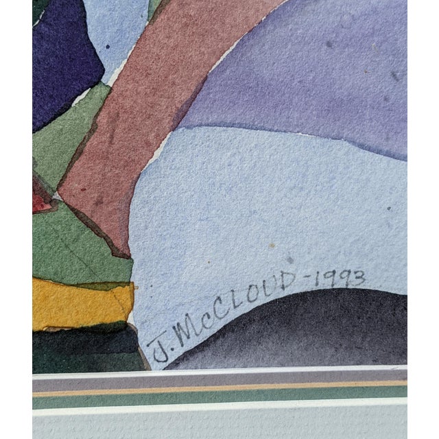 1990s Vintage Cubist Fruit Still Life Watercolor Painting Signed by the Artist For Sale - Image 5 of 9