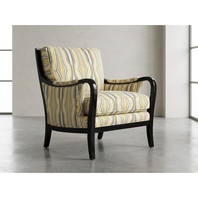 American Vintage Hooker Ebonized Swoop Arm Lounge Chair in Graphic Fabric With Down Bolster For Sale - Image 3 of 18