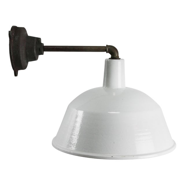 Vintage Industrial Factory Wall Light in White Enamel and Cast Iron For Sale