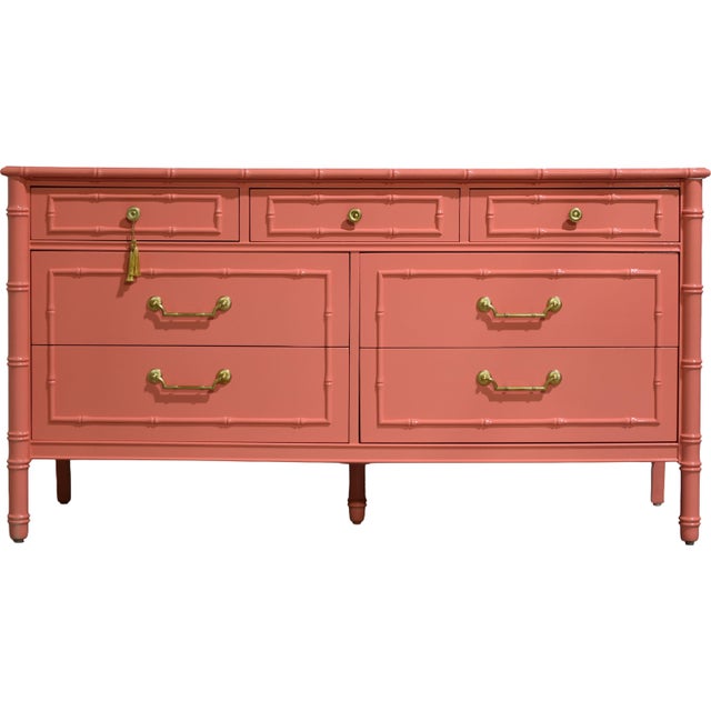 Mid Century Hollywood Regency Faux Bamboo Dresser With Brass Hardware by Thomasville For Sale - Image 15 of 15