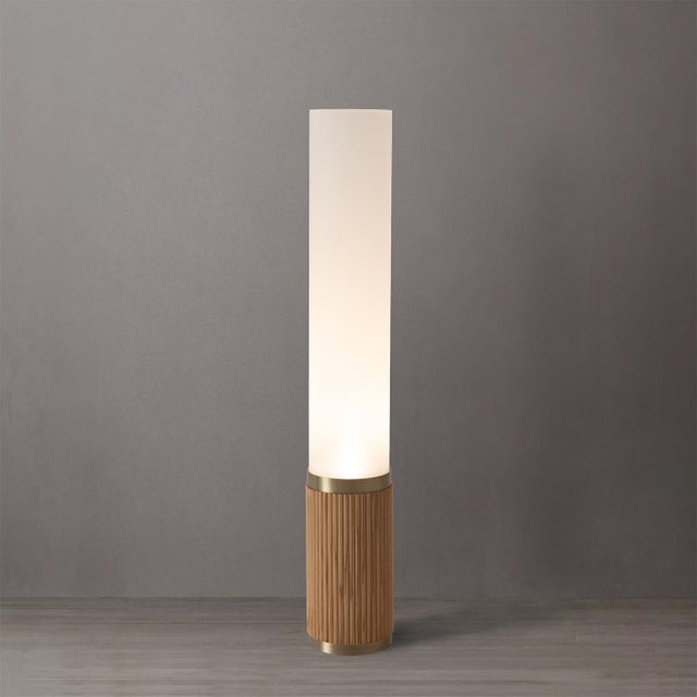 Nova 1980s Tambo Cylindro, 29" Accent Table Lamp, Natural Ash, Weathered Brass, Frosted Acrylic, Dimmer Switch For Sale - Image 4 of 9