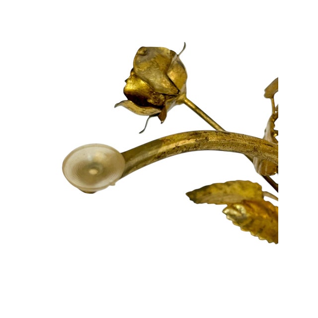 Mid 20th Century Vintage Italian Hollywood Regency Gold Tole Rose Cocktail Table With Beveled Glass Top For Sale - Image 5 of 16