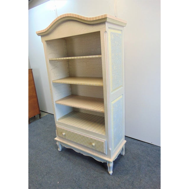 Custom made , hand painted bookshelf , French style , cream crackle painted finish , various colors checkered patterns,...