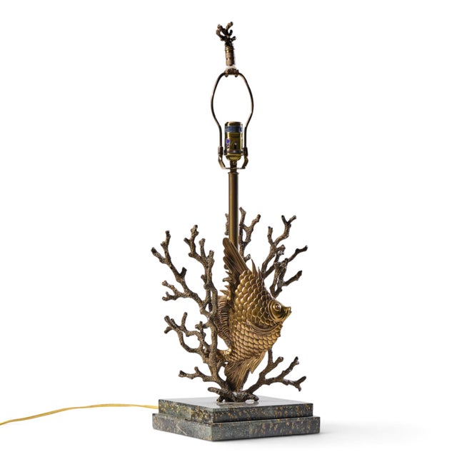 Late 20th Century Theodore Alexander Brass Fish and Coral Table Lamps - Pair For Sale - Image 9 of 11