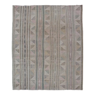 Vintage Turkish Kilim Rug With Soft Geometric Stripes in Sage, Blush, and Taupe For Sale