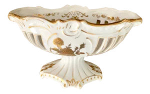 Early 1900’s European Cutout Oval Footed Porcelain Candy Dish With Gilt Floral Overlay