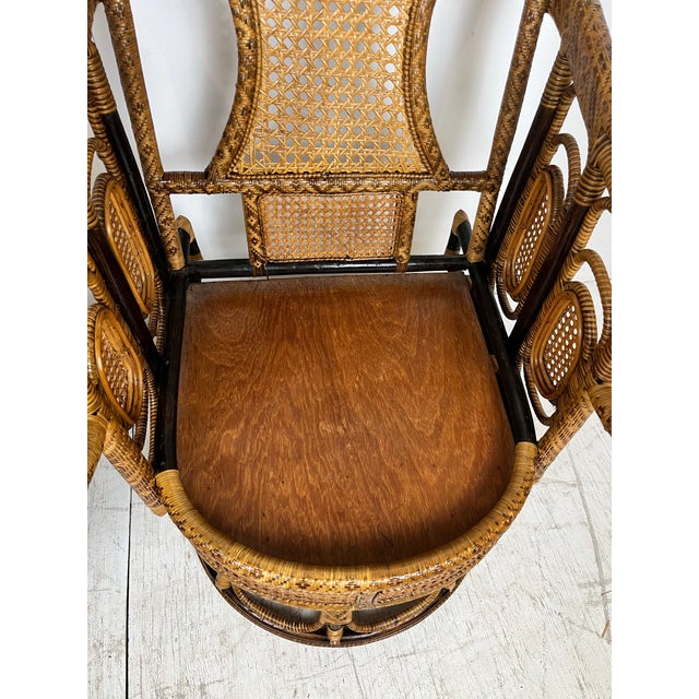 Vintage Ornate Rattan Woven Caning Swivel Chairs- a Pair For Sale - Image 12 of 12