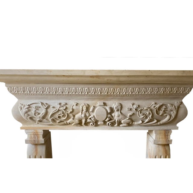A magnificent reproduction of a 16th century Italian Renaissance limestone mantel meticulously carved by Italian sculptor...