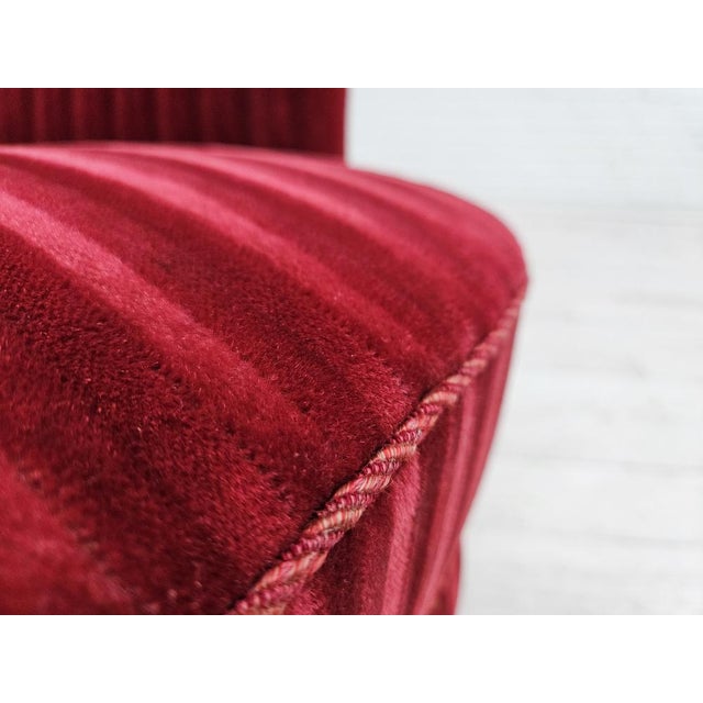 Mid-Century Modern Vintage Danish Chair in Cherry-Red Furniture Velour, 1960s For Sale - Image 3 of 18