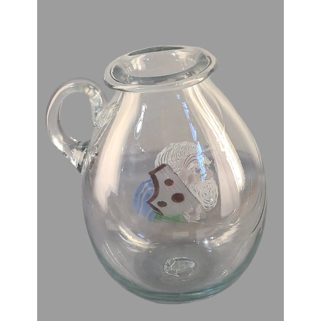 Vintage Judaica Hand Painted Moses Hand Blown Art Glass Pitcher For Sale - Image 6 of 8