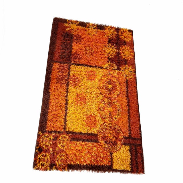 Original Scandinavian Square Pattern Rya Rug from Ege Taepper, Denmark, 1960s For Sale - Image 3 of 18