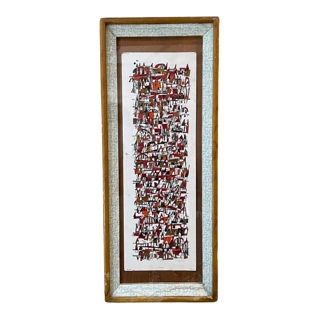 1970s Modernist Mexican Style Abstract Ink Drawing on Paper For Sale