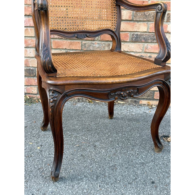 French Country Pair of Antique French Cane Arm Chairs For Sale - Image 3 of 13