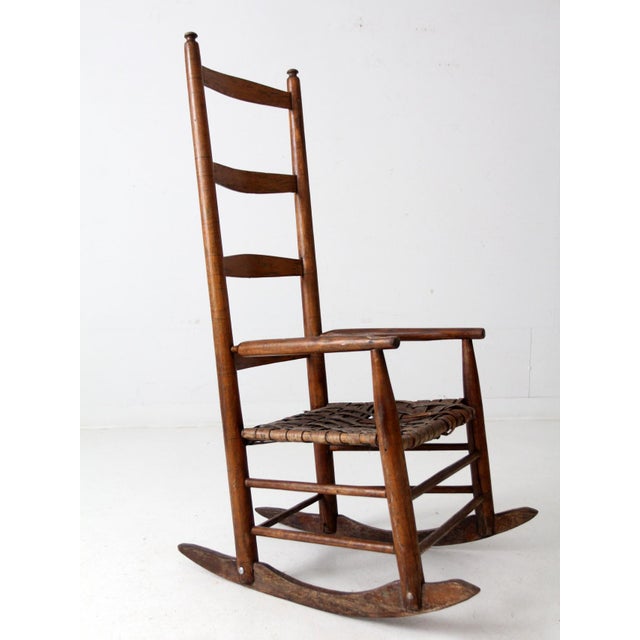 Antique Splint Weave Seat Rocking Chair For Sale - Image 11 of 12
