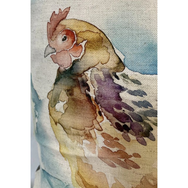 Figurative 16" Square Decorative Toss Pillow Embellished With the Portrait of an Impressive Hen / Chicken - Made in the U K For Sale - Image 3 of 11