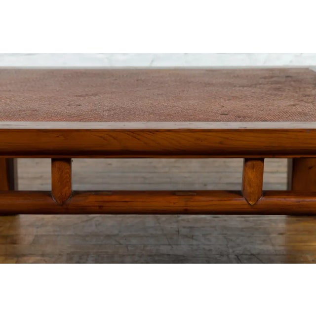 Qing Dynasty Chinese Elmwood Lohan Bed Coffee Table with Hand-Woven Rattan Top For Sale - Image 11 of 13