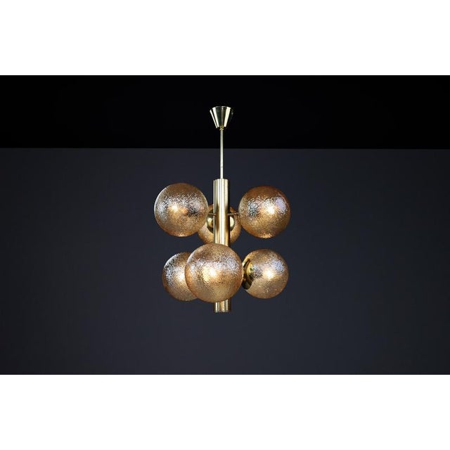 Patinated Brass Sputnik Chandelier with Six Gold-Colored Globes from Kaiser Leuchten, 1960s For Sale - Image 3 of 11