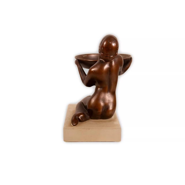 Art Deco Female Nude Bronze Sculpture Soap Dish or Trinket Tray on Lucite Base For Sale - Image 4 of 9