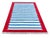 Mid-Century Modern Handmade Cotton Area Rug, Blue and White Striped Scalloped Rug With Red Border - 3'x5' For Sale - Image 3 of 13
