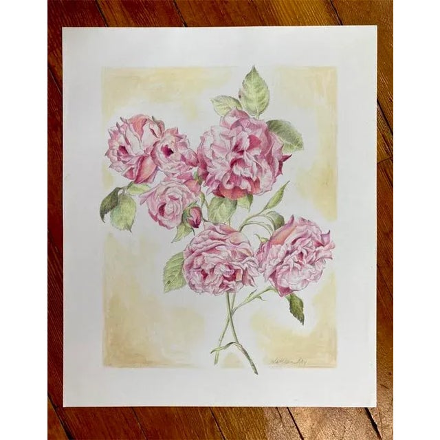 2010s Vintage Style Summer Floral, "Climbing Rose" Original Mixed Media Drawing For Sale - Image 5 of 7