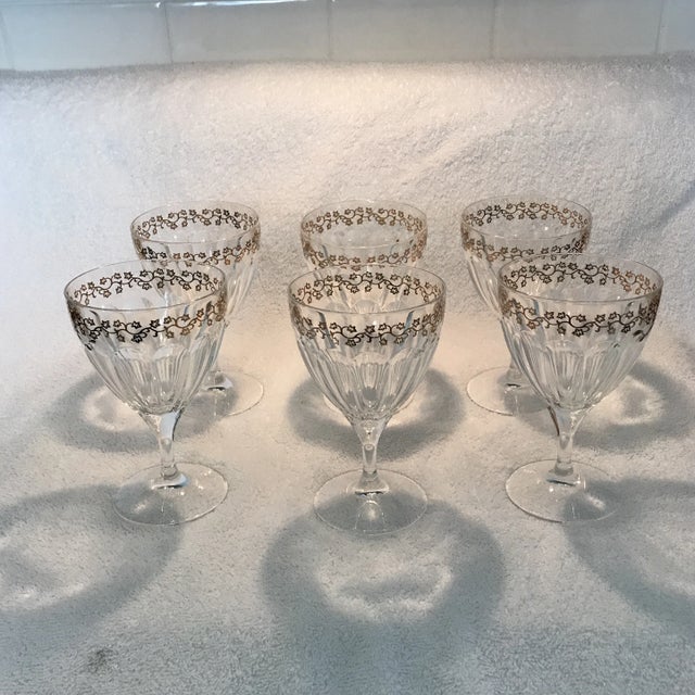 Crystal Goblets With Gold Leaves Trim - Set of 6 For Sale - Image 9 of 9