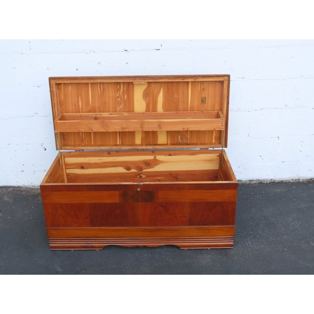 Wood Cavalier Art Deco Waterfall Inlay Small Cedar Chest Blanket Trunk 6884 For Sale - Image 7 of 12