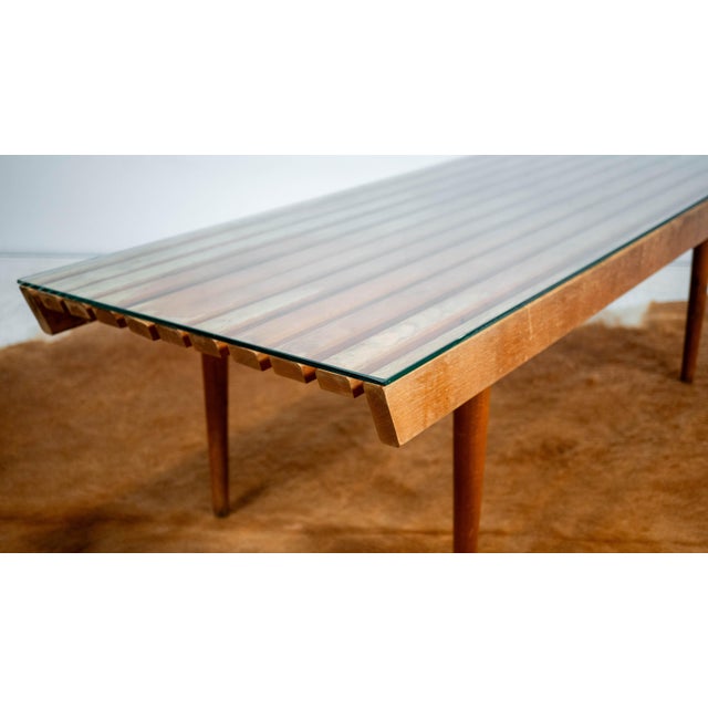 George Nelson 1970s Mid-Century Modern Slat Wood & Glass Coffee Table For Sale - Image 4 of 12