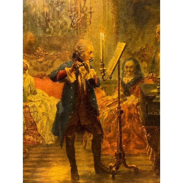 1950s Framed Lithograph on Board of Adolph Von Menzel’s “Flute Concert of Frederick the Great at Sanssouci” For Sale - Image 4 of 6