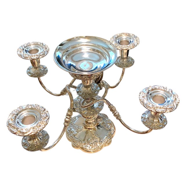 Metal Late 20th Century Large Sheffield Silver Co. Silverplate 4-Arm Candelabra Victorian Style Centerpiece Decor For Sale - Image 7 of 10