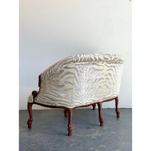 Vintage Carved Rope and Knot Loveseat in Scalamandre Tiger Devore For Sale - Image 10 of 12