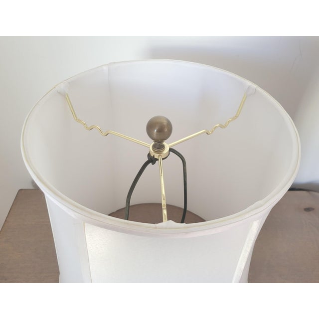Metal 1960s Hollywood Regency Brass and Porcelain Stiffel Style Table Lamps With Shades For Sale - Image 7 of 7